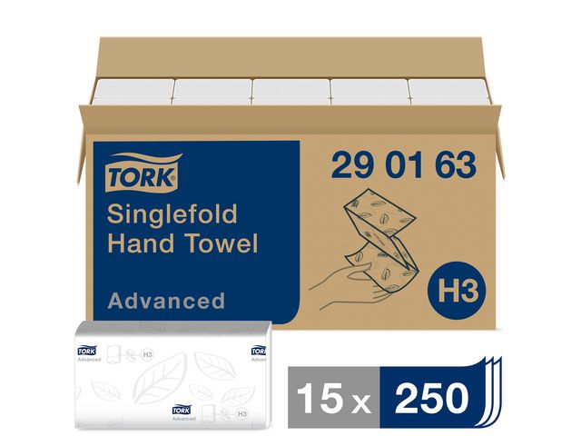 Tørkeark TORK Advance singlef 2L H3(15 esker a 250 ark)